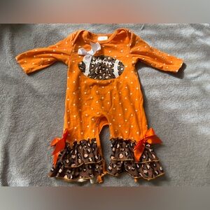 Orange Polka Dot Baby Romper with Leopard Print